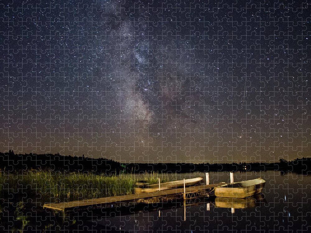 Wooden Puzzles Boat On The Lake,Galaxy Landscape Jigsaws,1000 Pieces
